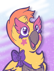 Size: 640x841 | Tagged: safe, artist:lucheek, oc, oc only, oc:gloria, griffon, 80s, sparkles