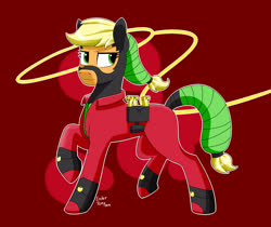 Size: 2500x2100 | Tagged: safe, artist:endertony, applejack, mistress marevelous, earth pony, pony, g4, abstract background, clothes, costume, female, high res, mare, power ponies, signature, solo