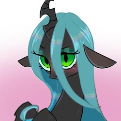 Size: 768x768 | Tagged: safe, artist:tomizawa96, queen chrysalis, changeling, changeling queen, g4, blushing, bust, cute, cutealis, female, gradient background, looking at you, portrait, solo