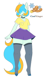 Size: 3177x5509 | Tagged: safe, artist:tuzz-arts, oc, oc only, oc:cool ginger, pegasus, anthro, anthro oc, choker, clothes, colored hooves, femboy, male, multicolored hair, simple background, socks, solo, transparent background, trap