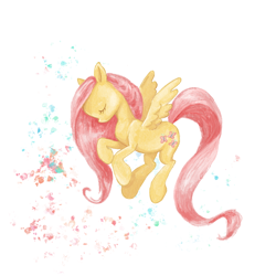 Size: 2048x2048 | Tagged: safe, artist:pfeffaroo, part of a set, fluttershy, pegasus, pony, g4, abstract background, eyes closed, female, flying, high res, mare, profile, solo, spread wings, wings