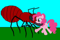 Size: 490x329 | Tagged: safe, artist:avispaneitor, pinkie pie, earth pony, pony, robot, g4, beast wars, crossover, female, fight, imminent decapitation, inferno, mare, predacon, this will end in death, transformers