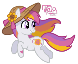 Size: 1753x1444 | Tagged: safe, artist:tassji-s, sunny daze (g3), earth pony, pony, g3, g4, female, flower, g3 to g4, generation leap, hat, simple background, solo, straw hat, sunflower, transparent background