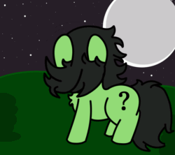 Size: 2000x1778 | Tagged: safe, artist:redcrow32, oc, oc only, oc:filly anon, earth pony, pony, animated, bush, dancing, dancing in the moonlight, female, filly, gif, grass, hair flip, moon, open mouth, question mark, smiling, solo, starry night, stars, underhoof