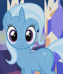Size: 576x673 | Tagged: safe, artist:agrol, trixie, pony, unicorn, magic lessons, g4, cropped, cute, diatrixes, female, friendship throne, frown, looking at you, mare, solo, twilight's castle