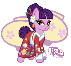 Size: 1235x1142 | Tagged: safe, artist:tassji-s, kimono, earth pony, pony, g3, g4, clothes, cute, female, g3 to g4, g3betes, generation leap, kimono (clothing), simple background, solo, transparent background