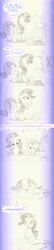 Size: 1052x4912 | Tagged: safe, artist:sherwoodwhisper, part of a set, pinkie pie, rarity, sweetie belle, earth pony, pony, unicorn, g4, comic, coronavirus, covid-19, delayed reaction, eating, female, filly, food, gradient background, mare, sleeping, stay at home