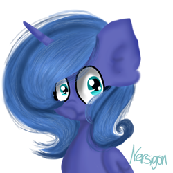 Size: 768x768 | Tagged: safe, artist:nersigon, princess luna, alicorn, pony, g4, big ears, big eyes, cute, female, filly, horn, simple background, solo, white background, wings, woona, younger