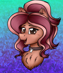 Size: 3000x3450 | Tagged: safe, artist:darklight1315, oc, oc only, oc:bunsetti, pegasus, pony, abstract background, bust, chest fluff, collar, female, high res, mare, solo