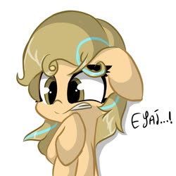 Size: 768x768 | Tagged: source needed, useless source url, safe, artist:grithcourage, artist:luxaestas, oc, oc only, oc:grith courage, earth pony, pony, adorable face, cute, female, mare, oof, scared, simple background, solo, text, trace, white background