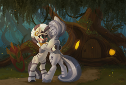 Size: 3027x2048 | Tagged: safe, artist:amishy, zecora, oc, zebra, g4, canon x oc, digital art, everfree forest, female, high res, hug, mare, tree, zebra oc, zecora's hut