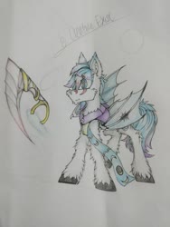 Size: 741x988 | Tagged: safe, artist:creature.exist, oc, oc only, oc:vardar.lucidity, bat pony, pony, cheek fluff, chest fluff, ear fluff, fluffy, leg fluff, solo, traditional art