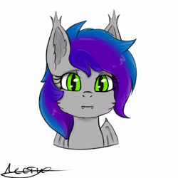 Size: 2800x2800 | Tagged: source needed, useless source url, safe, artist:lesti, oc, oc only, bat pony, pony, bust, female, high res, looking at you, mare, signature, simple background, solo, white background