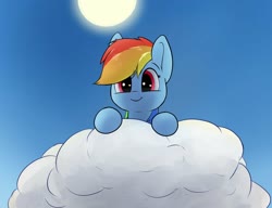 Size: 1444x1108 | Tagged: safe, artist:whiskeypanda, rainbow dash, pegasus, pony, g4, cloud, cute, dashabetes, drawthread, female, looking at you, looking down, looking down at you, mare, on a cloud, sky, smiling, solo, sun