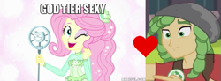 Size: 779x286 | Tagged: safe, edit, edited screencap, screencap, fluttershy, sandalwood, equestria girls, g4, my little pony equestria girls, my little pony equestria girls: better together, so much more to me, duo, female, male, memeful.com, sandalshy, shipping, shipping domino, straight