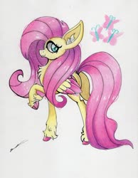 Size: 2447x3149 | Tagged: safe, artist:luxiwind, fluttershy, pony, g4, female, high res, raised hoof, solo, traditional art, two toned wings, wings