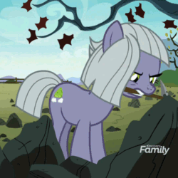 Size: 500x500 | Tagged: safe, edit, edited edit, edited screencap, screencap, limestone pie, earth pony, pony, g4, the maud couple, animated, cropped, discovery family logo, female, gif, hammer, mare, mouth hold, outdoors, rock, solo, vibrating, vibrating like a broken washing machine