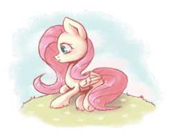 Size: 700x561 | Tagged: safe, artist:oatmealdreamscape, fluttershy, pegasus, pony, g4, colored pupils, cute, female, mare, profile, prone, shyabetes, simple background, solo, transparent background