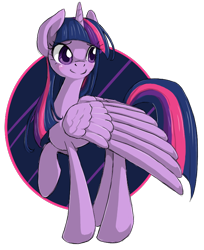 Size: 652x800 | Tagged: safe, artist:oatmealdreamscape, twilight sparkle, alicorn, pony, g4, abstract background, blushing, chest fluff, circle background, cute, female, mare, simple background, solo, transparent background, twiabetes, twilight sparkle (alicorn)