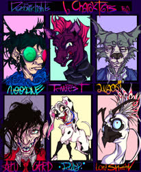 Size: 2048x2482 | Tagged: safe, artist:draconiclights, tempest shadow, bird, dog, human, pony, unicorn, vampire, wolf, anthro, g4, 101 dalmatian street, 101 dalmatians, 3d glasses, alucard, anthro with ponies, beastars, broken horn, bust, collar, crossover, dolly (101 dalmatian street), female, gorillaz, grin, happy, hellsing, high res, horn, kung fu panda, legosi (beastars), lord shen, male, mare, open mouth, six fanarts, smiling, sparking horn