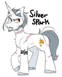 Size: 639x787 | Tagged: safe, artist:redxbacon, oc, oc only, oc:silver spark, pony, unicorn, male, scar, solo