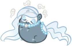 Size: 417x265 | Tagged: safe, artist:skulifuck, oc, earth pony, ghost, pony, undead, chubbie, earth pony oc, eyes closed, jewelry, necklace, pearl necklace, saddle, simple background, sitting, smiling, tack, transparent background