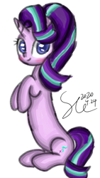 Size: 720x1280 | Tagged: safe, artist:starflashing twinkle, starlight glimmer, pony, unicorn, g4, blushing, cute, cutie mark, eye, eyes, female, hooves, long glimmer, looking at you, simple background, solo, white background