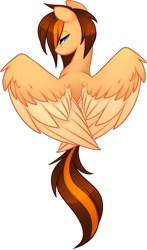 Size: 1416x2412 | Tagged: safe, artist:scarlet-spectrum, oc, oc only, oc:aerion featherquill, pegasus, pony, bust, facing away, female, lidded eyes, looking at you, looking back, looking back at you, mare, rear view, simple background, solo, spread wings, transparent background, wing fluff, wings, ych result