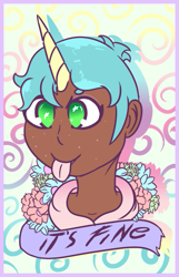 Size: 477x739 | Tagged: safe, artist:lazerblues, oc, oc only, oc:dirt cup, satyr, bust, flower, offspring, parent:snails, solo, tongue out