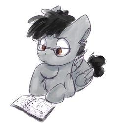 Size: 1926x2073 | Tagged: safe, artist:lbrcloud, oc, oc only, oc:moon ray, pegasus, pony, book, glasses, male, notebook, pegasus oc, simple background, solo, wings