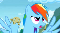 Size: 1280x720 | Tagged: safe, screencap, rainbow dash, pegasus, pony, g4, rainbow falls, female, flying, solo, wings