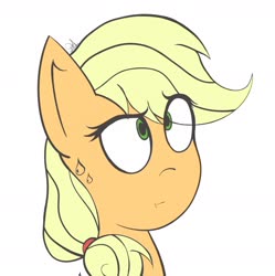 Size: 1508x1512 | Tagged: safe, artist:drawalaverr, applejack, earth pony, pony, g4, bust, eye clipping through hair, fanart, female, looking up, mare, portrait, simple background, solo, uncomfortable, white background