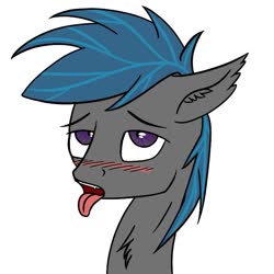 Size: 755x755 | Tagged: safe, artist:nocturne star, oc, oc:nocturne star, bat pony, pony, avatar, bat pony oc, blue mane, blushing, bust, chest fluff, fangs, flush, flushed face, gray coat, horny, icon, male, portrait, purple eyes, stallion, tongue out