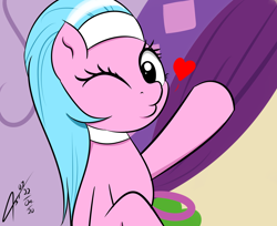 Size: 2450x2000 | Tagged: safe, artist:asajiopie01, aloe, earth pony, pony, twilight sparkle's secret shipfic folder, g4, cute, female, floating heart, heart, high res, looking at you, one eye closed, solo, wink