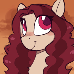 Size: 1050x1050 | Tagged: safe, artist:crimmharmony, oc, oc only, oc:crimm harmony, pegasus, pony, bust, female, looking at you, smiling, solo, sunset