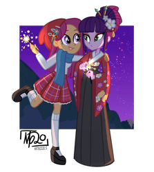 Size: 1352x1514 | Tagged: safe, artist:tassji-s, kimono, sparkleworks, equestria girls, g3, g4, clothes, duo, equestria girls-ified, g3 to equestria girls, generation leap, kimono (clothing), namesake, simple background, transparent background