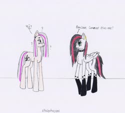 Size: 2377x2160 | Tagged: safe, artist:deltahedgehog, oc, oc only, oc:emala jiss, oc:rachie starline, pony, female, french, high res, mare, traditional art