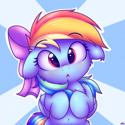 Size: 2500x2500 | Tagged: safe, artist:heavymetalbronyyeah, rainbow dash, pegasus, pony, :o, belly button, bipedal, blushing, bow, bust, cheek fluff, cute, daaaaaaaaaaaw, dashabetes, ear fluff, female, floppy ears, hair bow, heart eyes, hnnng, looking at you, mare, open mouth, solo, sunburst background, weapons-grade cute, wingding eyes, wings