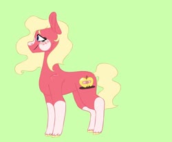 Size: 1024x844 | Tagged: safe, artist:hawklesscorruption, oc, oc only, oc:freya apple, earth pony, pony, coat markings, female, filly, freckles, green background, magical gay spawn, offspring, parent:big macintosh, parent:rockhoof, parents:rockmac, simple background, socks (coat markings), solo