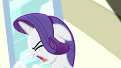 Size: 1920x1080 | Tagged: safe, screencap, rarity, pony, unicorn, dragon dropped, g4, angry, ears back, eyes closed, female, mare, nose wrinkle, solo