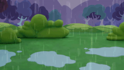 Size: 800x450 | Tagged: safe, screencap, fluttershy, pegasus, pony, g4.5, my little pony: stop motion short, rainy day puddle play, animated, bouncing, cute, female, gif, grass, happy, puddle, rain, shyabetes, sliding, smiling, solo, stop motion, tree, wings