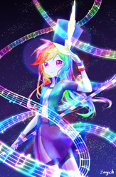 Size: 3653x5589 | Tagged: safe, artist:bronyazaych, rainbow dash, equestria girls, g4, my little pony equestria girls: friendship games, absurd resolution, anime, chs rally song, female, looking at you, music notes, solo