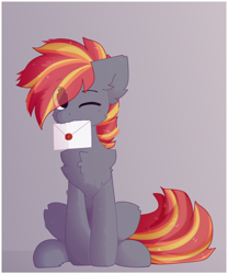 Size: 1112x1335 | Tagged: safe, artist:php146, oc, oc only, oc:hugo drax, earth pony, pony, letter, male, mouth hold, one eye closed, solo, stallion, wink