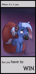 Size: 1000x2048 | Tagged: safe, artist:viwrastupr, oc, oc only, oc:bit rate, earth pony, pony, controller, couch, derp, drool, earth pony oc, female, headphones, mare, mouth hold, sitting, sleepy, solo, text, tired
