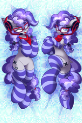 Size: 2333x3500 | Tagged: safe, artist:airiniblock, oc, oc only, oc:cinnabyte, earth pony, pony, rcf community, body pillow, body pillow design, butt, clothes, commission, dock, high res, pigtails, plot, socks, solo, striped socks, tail