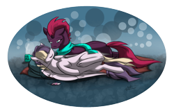 Size: 1429x914 | Tagged: safe, artist:scarletsfeed, songbird serenade, tempest shadow, pony, unicorn, g4, my little pony: the movie, broken horn, clothes, cuddling, female, horn, lesbian, mare, scarf, shadowbird, shipping, sketch