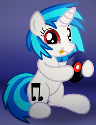 Size: 2518x3300 | Tagged: safe, artist:agkandphotomaker2000, dj pon-3, vinyl scratch, pony, unicorn, g4, :p, cute, female, high res, show accurate, solo, tongue out, vinyl disc, vinylbetes