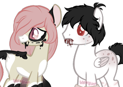 Size: 948x674 | Tagged: safe, artist:skulifuck, oc, oc only, earth pony, pegasus, pony, undead, zombie, zombie pony, base used, blood, duo, earth pony oc, female, freckles, hair over one eye, looking at something, male, mare, pegasus oc, simple background, stallion, transparent background, wings