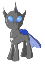 Size: 1280x1808 | Tagged: safe, artist:skijarama, oc, oc only, oc:beebee, changedling, changeling, dark changedling, fanfic:the bug in the basement, spoiler:fanfic, simple background, solo, transparent background