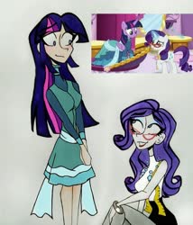 Size: 2379x2782 | Tagged: safe, artist:citi, screencap, rarity, twilight sparkle, alicorn, human, a-dressing memories, g4, spoiler:a-dressing memories, spoiler:mlp friendship is forever, clothes, dress, high res, humanized, scene interpretation, screencap reference, that was fast, twilight sparkle (alicorn)